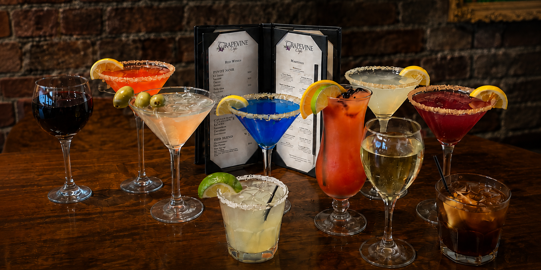 Colorful cocktails and wines at Grapevine Cafe
